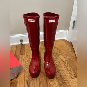 Hunter Tall Rain Boots, Glossy red